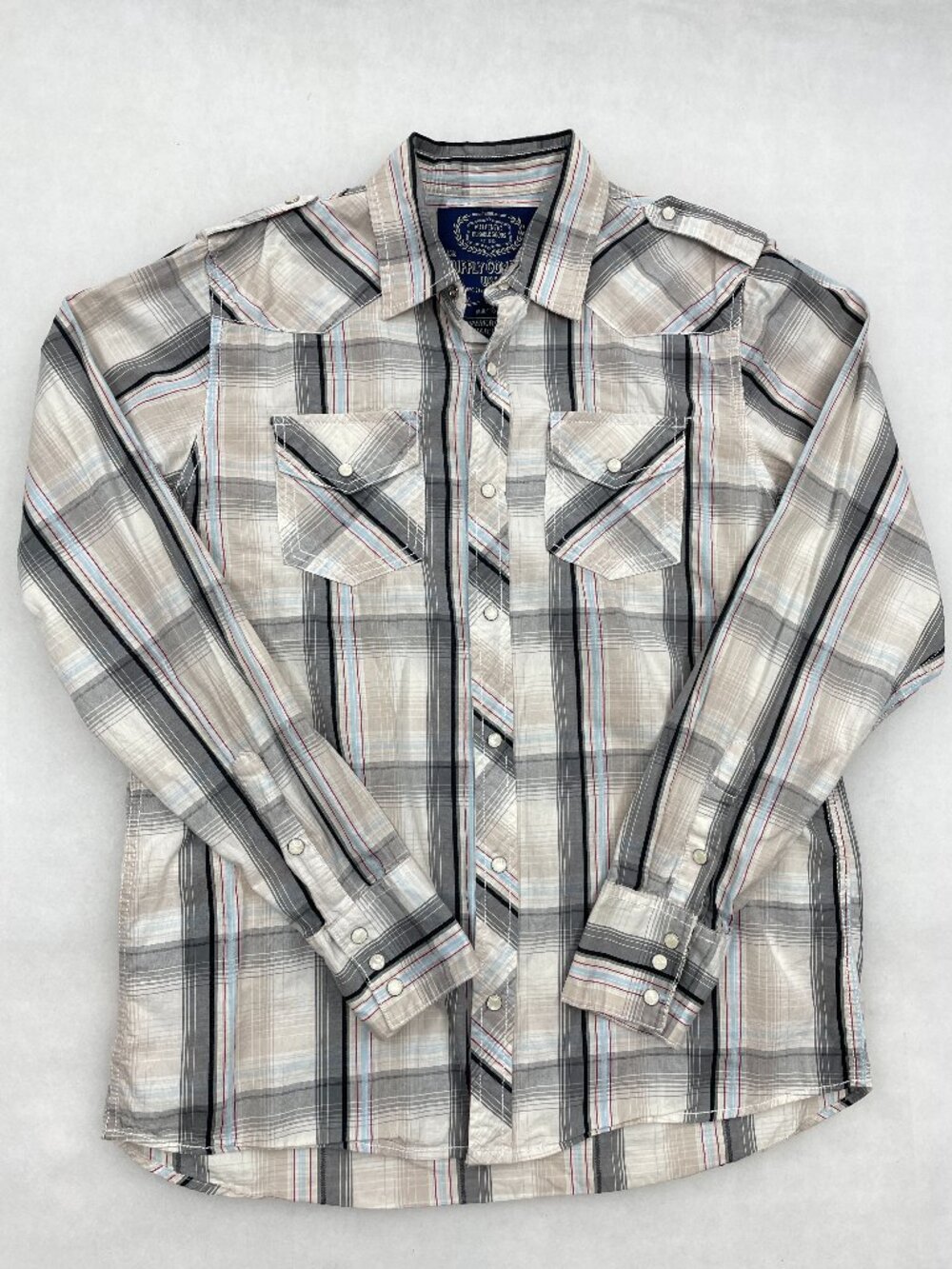 GPH Supply Plaid Pearl Snap Western Cowboy Blue Red Gray Shirt Men's M